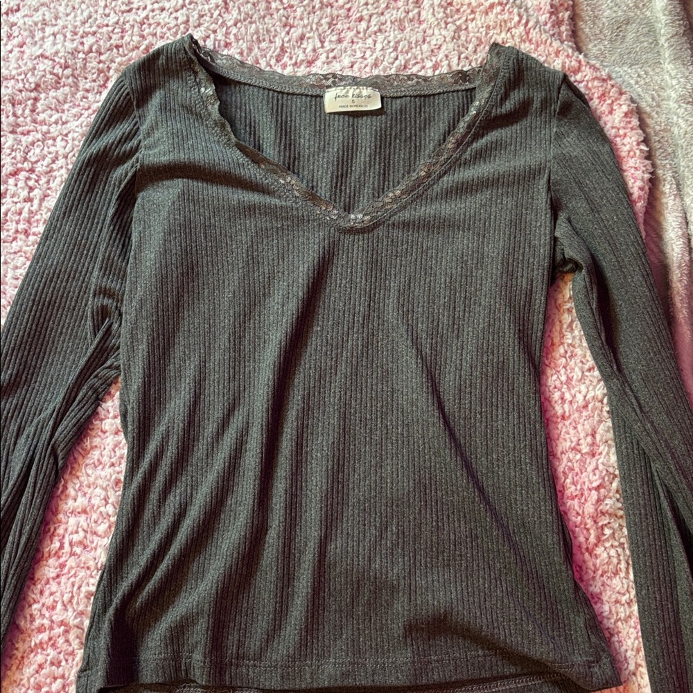 Free Kisses Charcoal Ribbed Top
